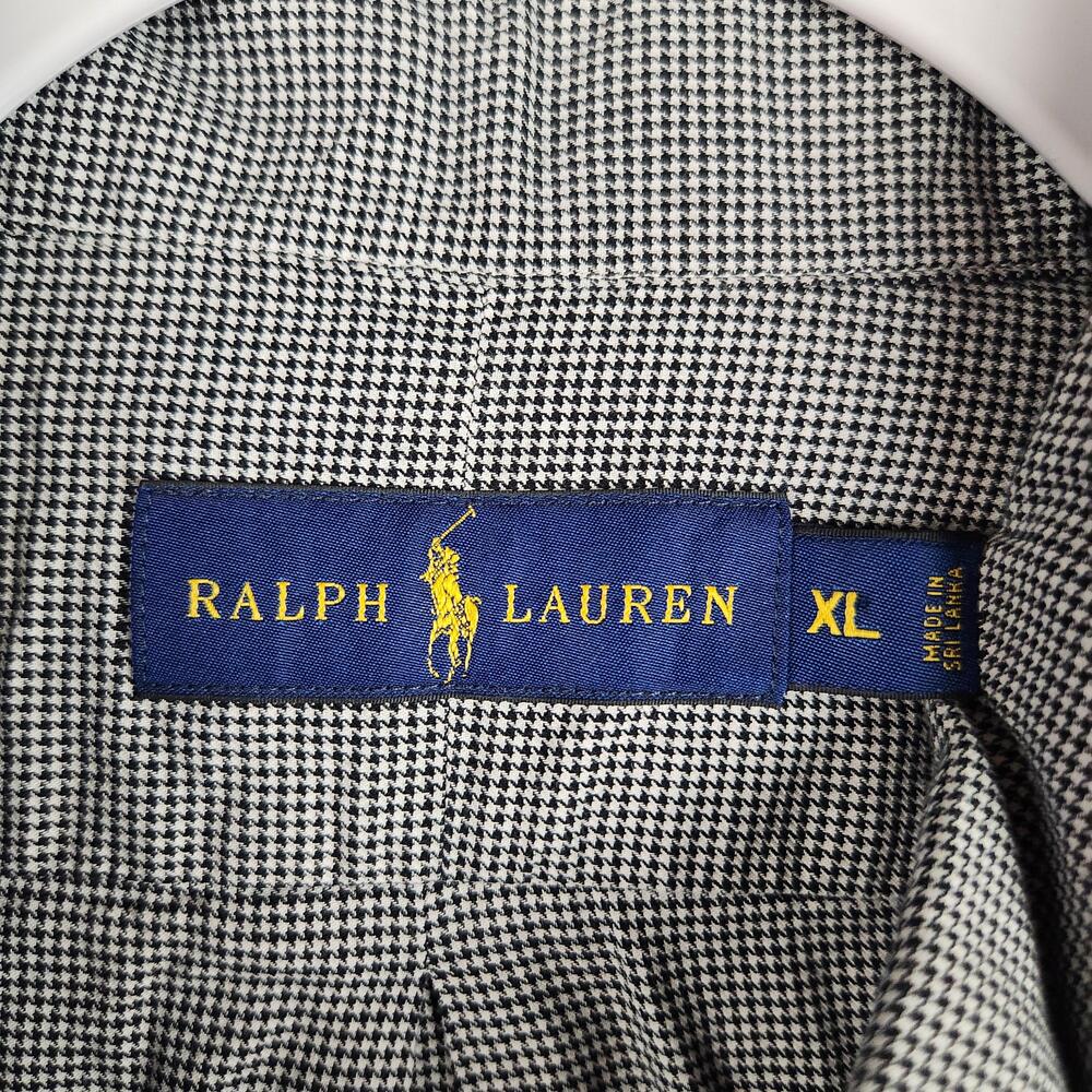 Ralph Lauren Shirt Mens XL Black White Houndstooth Button Down Cotton Small Pony